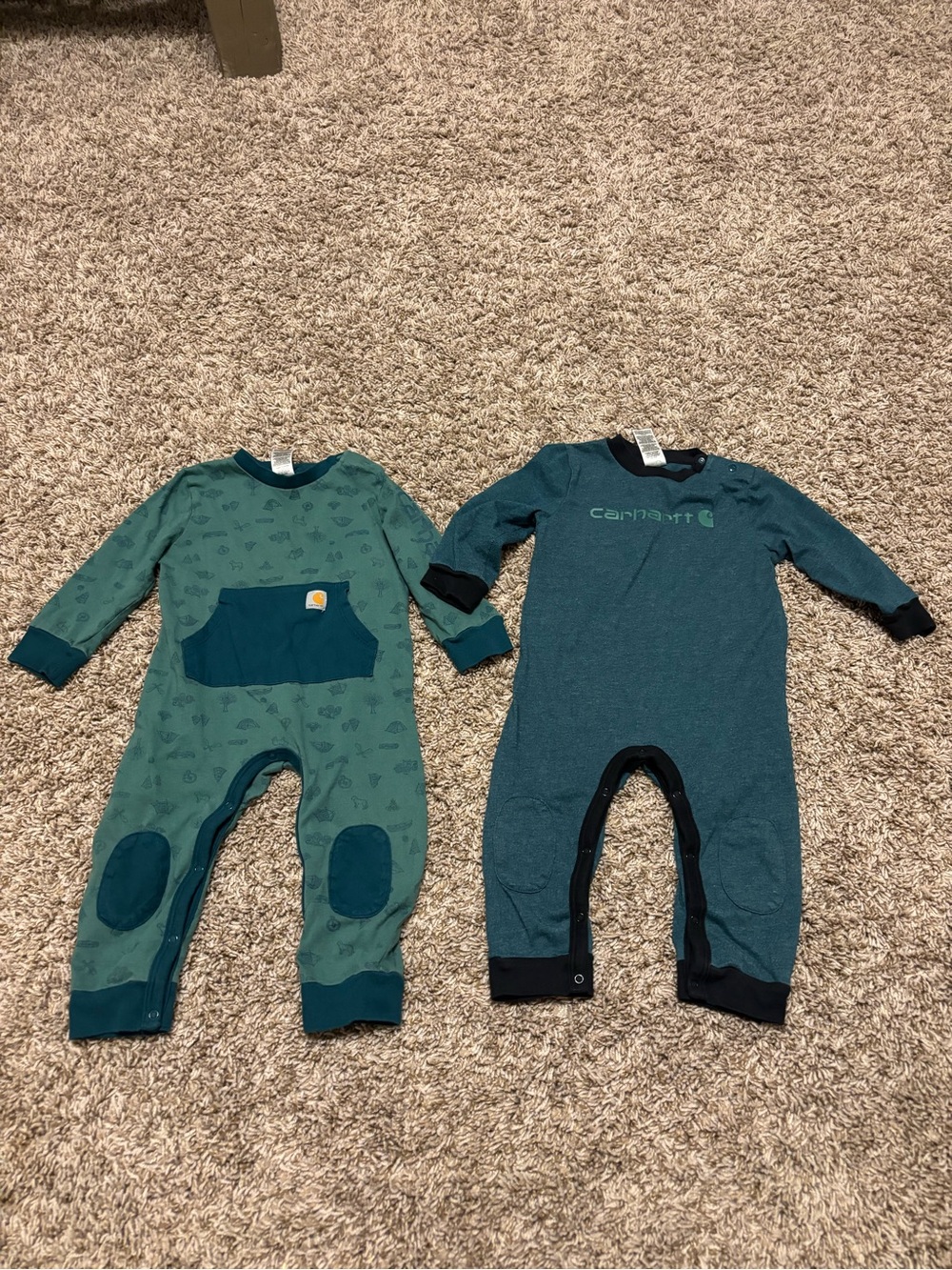 Carhartt Toddler Two-Pack Teal/Deep Teal One-Piece Footies